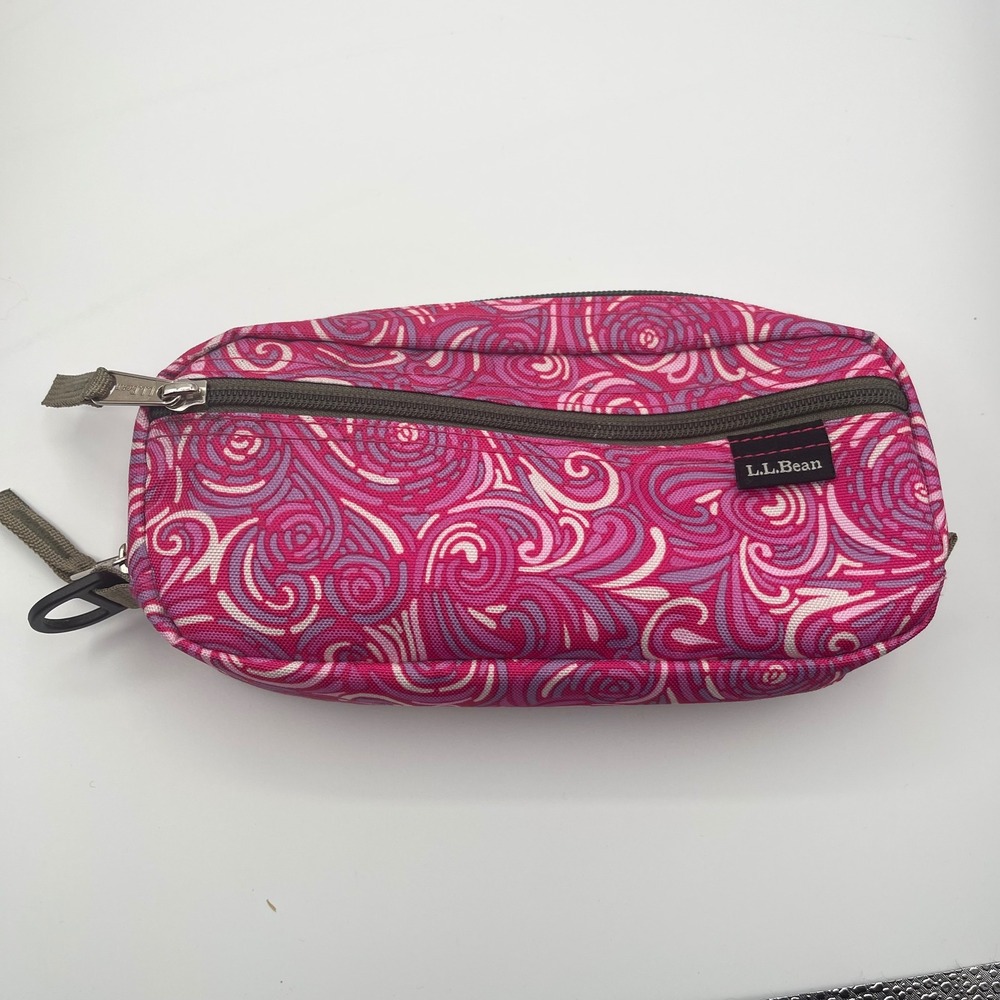 LL Bean Pink Purple Swirl Canvas Toiletry Bag Two Compartment Travel Pouch